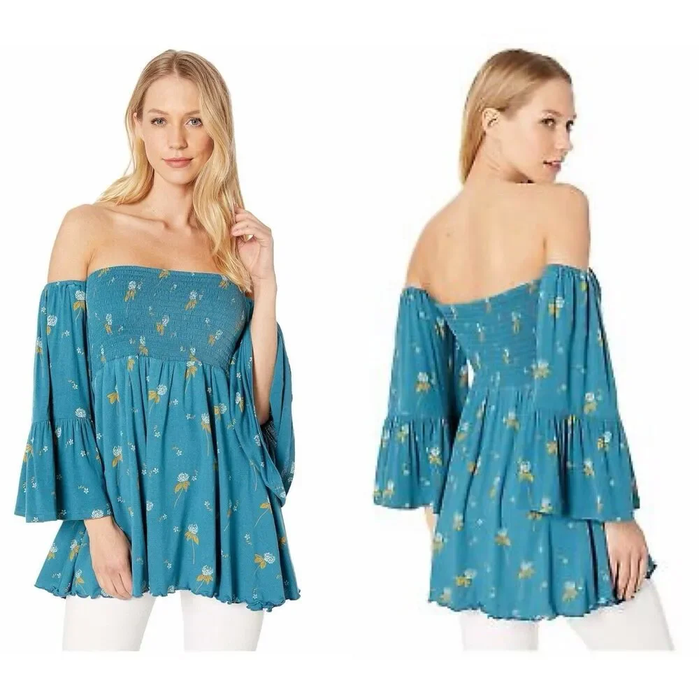 Free People Lana Off The Shoulder Tunic Size XS Women's Floral Bell Sleeve Flowy